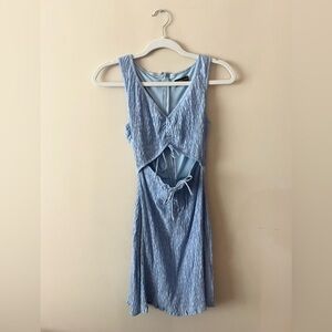 NWOT white fox blue smocked cutout mini dress